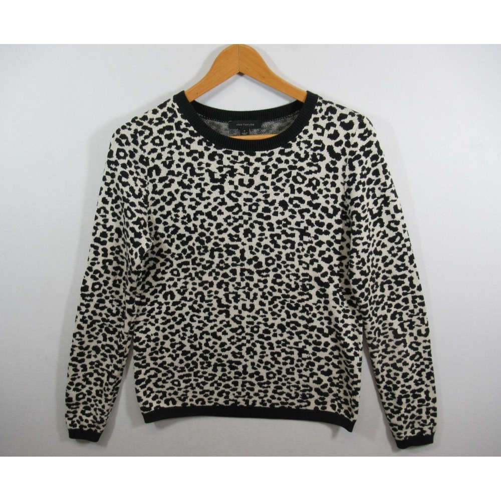Ann Taylor Animal Print Crewneck Sweater Women Medium Pullover Long Sleeve